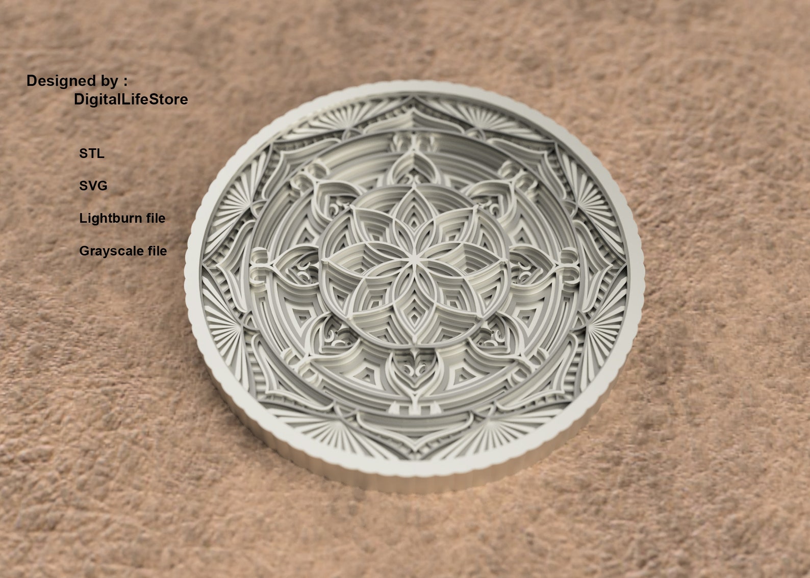 Mandala Coin Fiber Laser 3D Engraving Files: SVG, STL, Depthmap ...