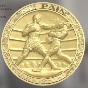 Archivos de monedas de grabado 3d de boxeo, diseños de grabado láser de fibra, archivos Stl sin dolor y sin ganancia, archivos de mapa de profundidad
