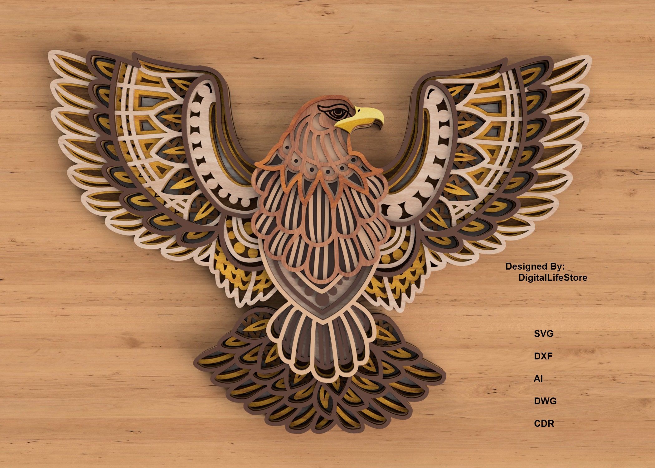 Eagle Laser Cut Files SVG | Layered Mandala Eagle | CNC Router File ...