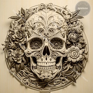 3D Floral Skull Laser Engraving Files: Glowforge Ready (9x9&quot;)