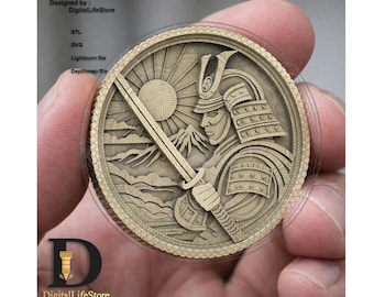samurai coin Fiber laser 3D Engraving Files: SVG, STL, Depthmap, Lightburn file