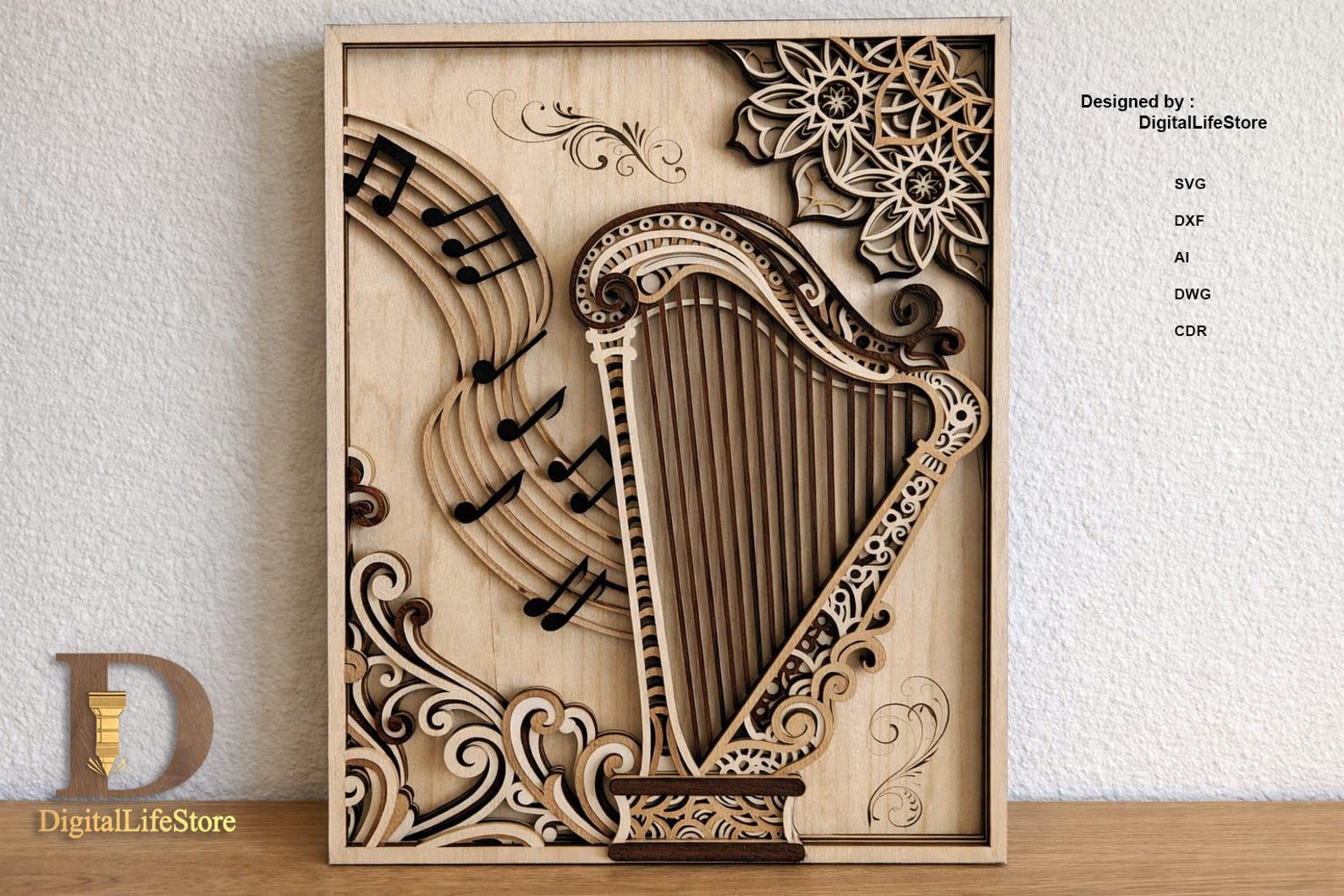 Layered Harp Instrument Multilayer Laser Cut Files – SVG Glowforge ...