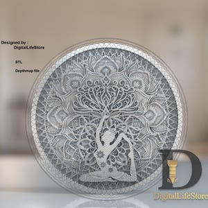 Mandala Coin Yoga Pose Fiber laser 3D Engraving Files: SVG, STL, Depthmap, Lightburn file