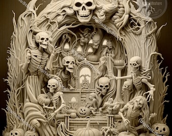 3D Illusion Skeletons and Pumpkins Laser Engraving Files (Glowforge)