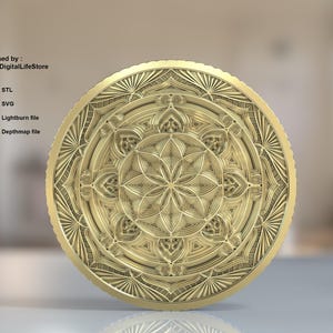 Gelaagde mandala 3D-gravure bestanden SVG, STL-vezellasergravure ontwerpen, muntgravure gelaagde mandala STL-lasergesneden bestandsontwerp, 3D-afdrukken