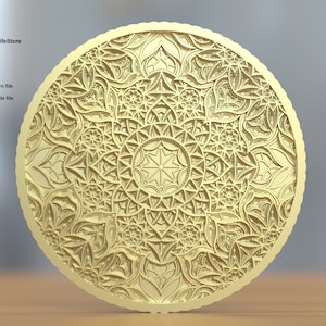 File di incisione 3D mandala a strati, disegni di incisione laser in fibra STL, design di file di taglio laser mandala Lightburn stratificato per incisione di monete