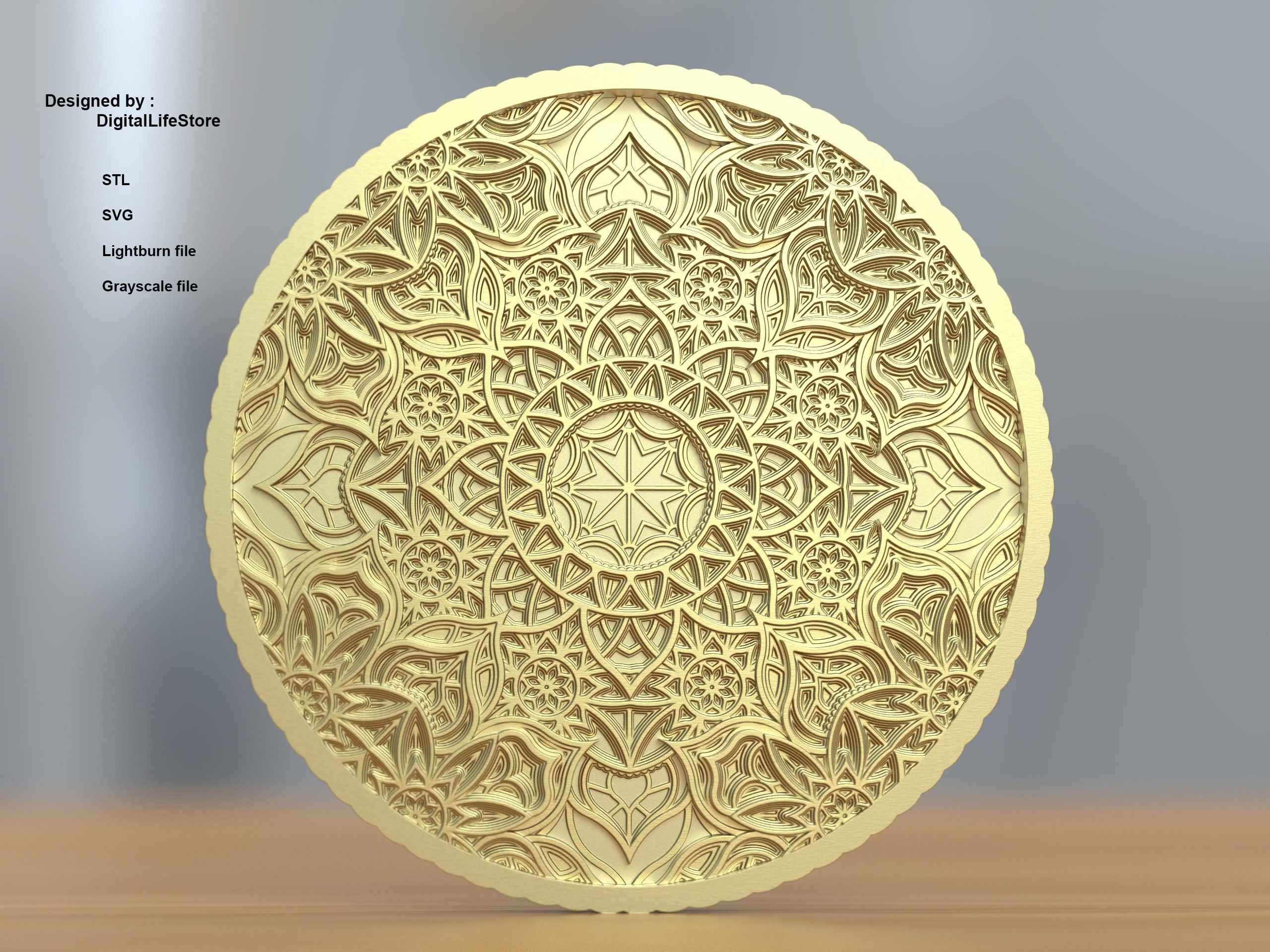 レイヤードマンダラコインファイバーレーザー3D彫刻ファイル：SVG、STL、デプスマップ、ライトバーンファイル - Etsy 日本