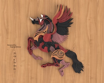 Mandala de Pegaso en capas – Archivos de corte láser, Glowforge SVG