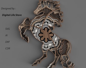 Multilayered Mandala,laser cut files,cnc router files laser cut Mandala,mandala laser cut file template,cnc horse mandala laser cut files