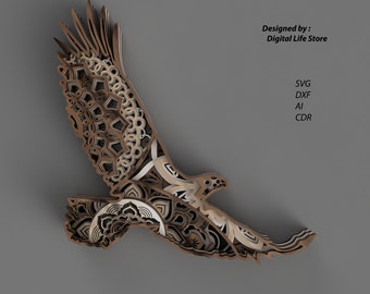 eagle Multilayered Mandala laser cut files,cnc laser cut vector,cnc router file,laser cut Mandala files, eagle mandala laser cut files