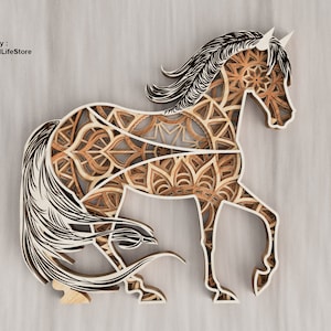 Mandala a strati cavallo taglio laser file svg dxf, file cnc taglio laser Mandala, file di taglio cricut Glowforge, taglio laser mandala file di taglio laser