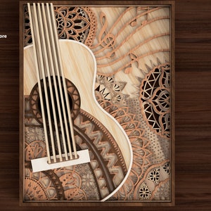 mandala chitarra stratificata svg,file tagliati al laser,taglio laser,file router cnc,file cnc,file glowforge,file taglio laser,file taglio laser chitarra