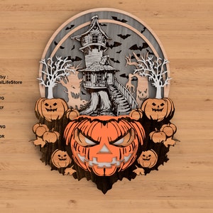 Pumpkin house layered laser cut files,laser cut engraving file Glowforge cnc files dxf,laser cutting file,halloween layered laser cut file