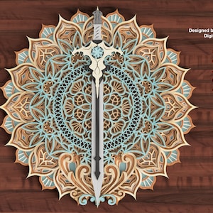 gelaagde Mandala zwaard SVG laser gesneden bestanden, CNC laser gesneden SVG, CNC router bestand, laser gesneden zwaard, cricut bestanden SVG, Mandala zwaard laser gesneden bestanden