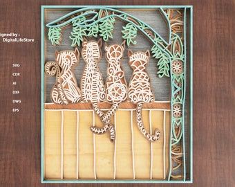 Archivos de corte láser multicapa Cat, corte láser, archivos de enrutador CNC, archivos Cricut, archivos Glowforge, archivos de corte láser, archivo de corte láser