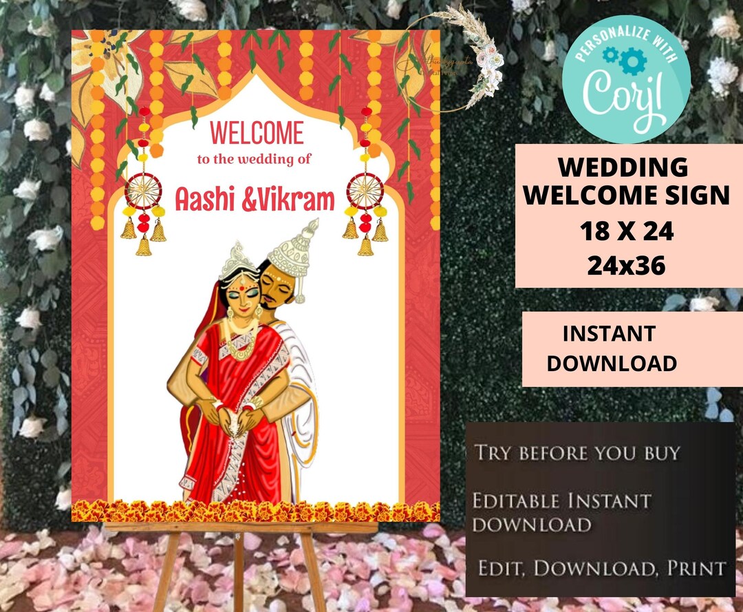 Bengali Wedding Signages for Indian Wedding Easel Sign Bengali Couple