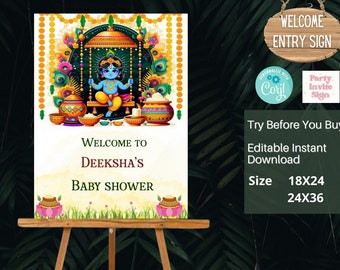 Hindu Godh , Bharai Baby Shower Sign, Indian Gujarati Baby Ceremony Board, Krishna godh bharai, Indian Baby Shower