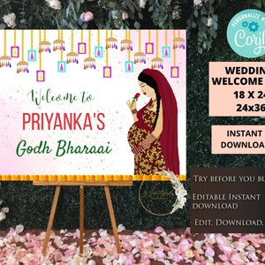 Znak powitalny Godh Bharai Znak powitalny Godh Bharai Wystrój Seemantham Indyjski znak powitalny baby shower Hinduski baby shower
