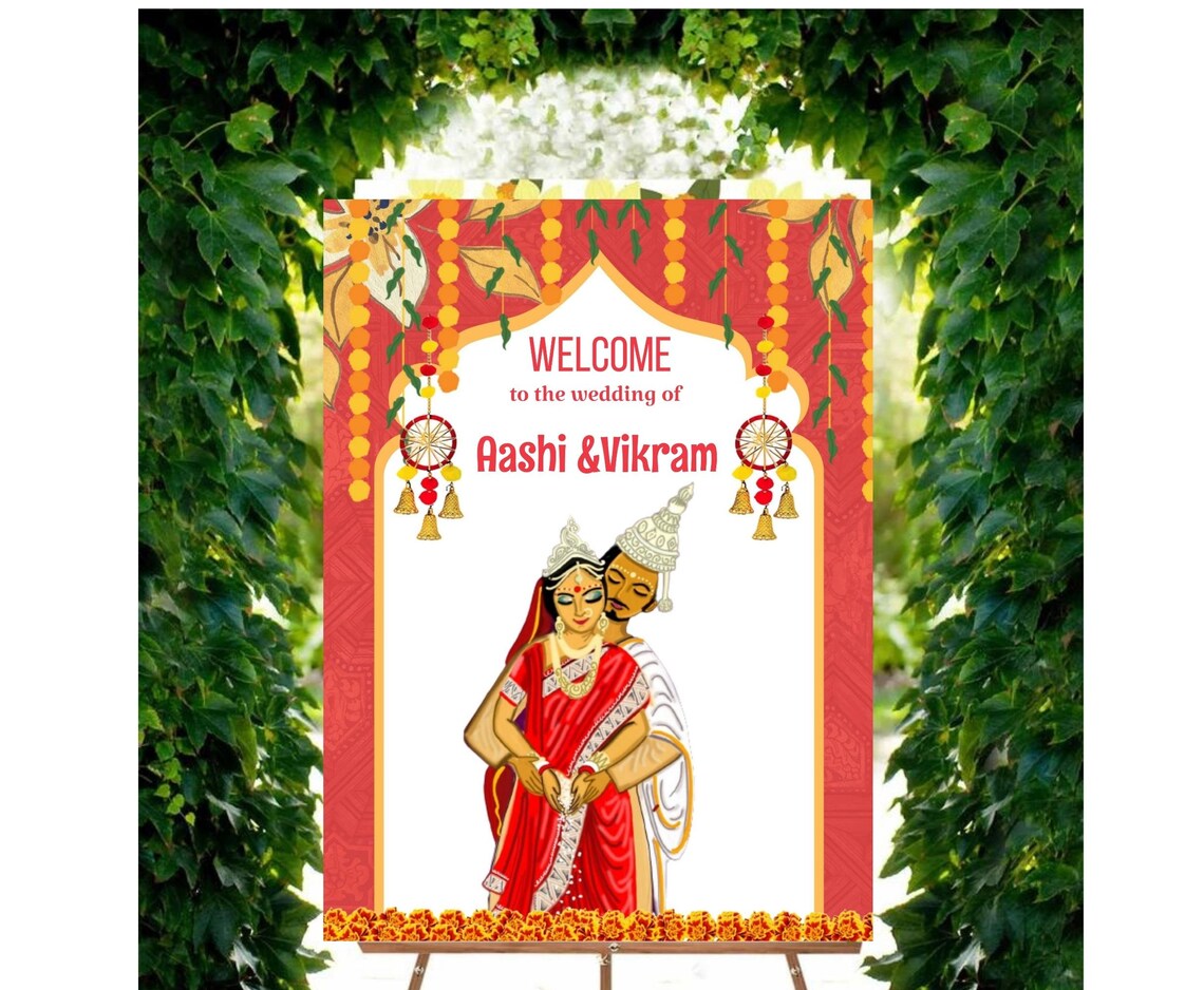 Bengali Wedding Signages for Indian Wedding Easel Sign Bengali Couple
