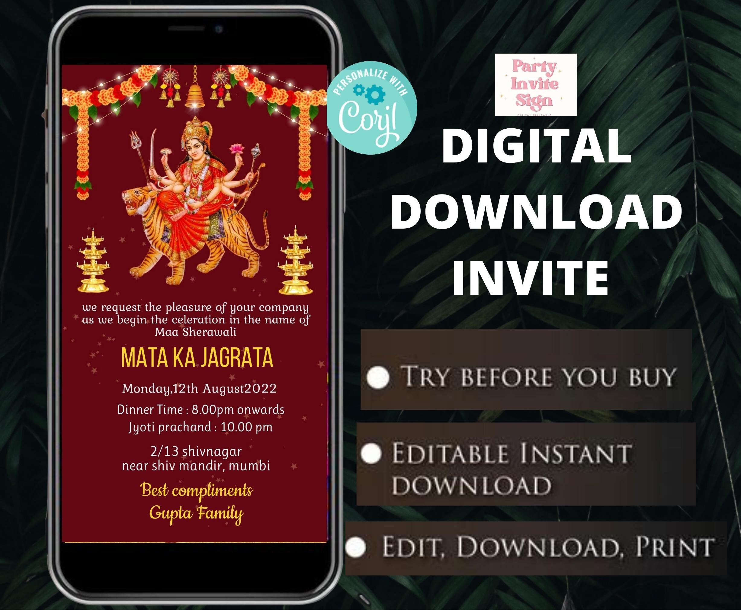 Premium Invitation Card For Mata Rani  Mata Jagaran Invitation  Religious  Event Invitation  Invitation Cards  Personalized Products
