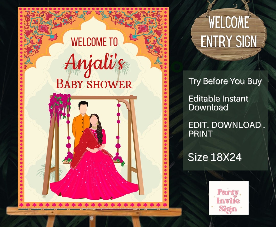 Hindu Godh , Bharai Baby Shower Sign, Indian Gujarati Baby Ceremony Board, Krishna Godh Bharai
