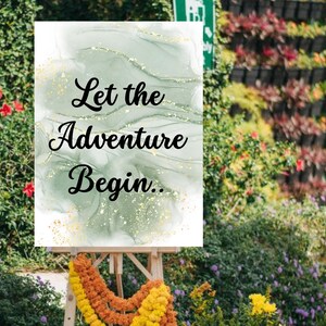 Let the adventure begin, Adventure Begins Wedding Welcome Sign - Rustic Mountain Wedding Decor - Adventure Awaits Wedding Sign