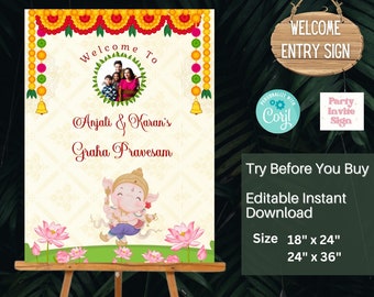 Graha Pravesam Welcome Sign As Griha Pravesh , Traditional Housewarming Welcome Sign,Griha Pravesh Decoration  Grihapravesh sign,