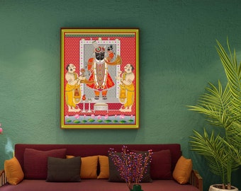 Shreenathji Pichwai, Modern Pichwai, Home Decor, Traditional Paintings, Instant Download, Indian Folk Art, Poster, Wall Art, Painting