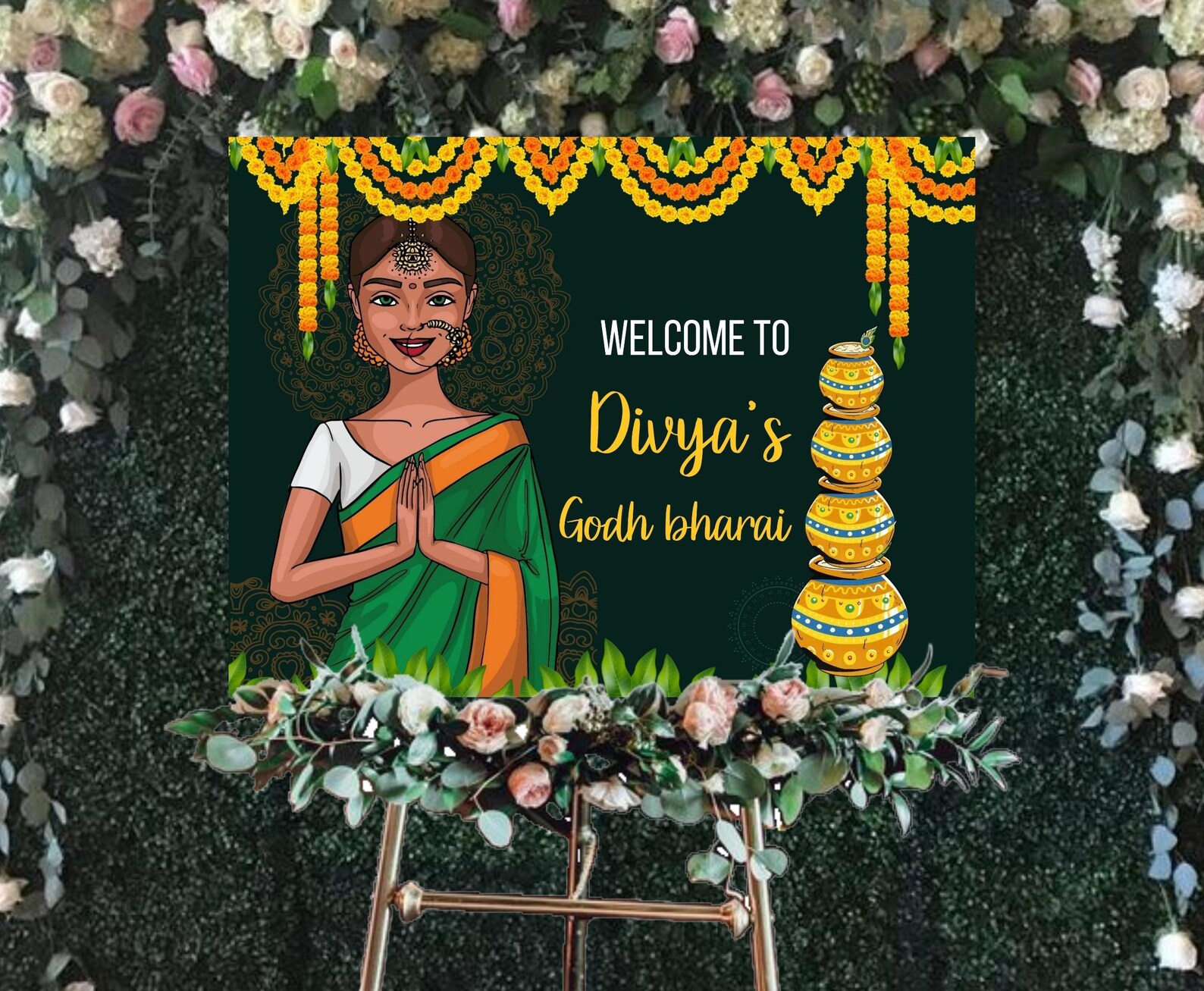 Godh Bharai Welcome Signs, Seemantham Decor & Indian Baby Shower ...
