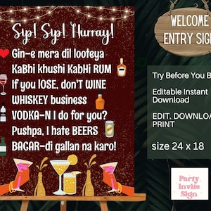 Indian Cocktail Party , Cocktail menu bar, Welcome sign , Indian Cocktail signs, Indian Cocktail Welcome Sign , Indian Party signs