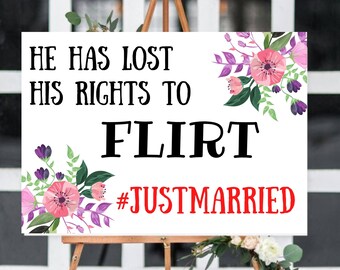 JUSTMARRIED, wedding engagement, banner party, decoration poster, funny poster