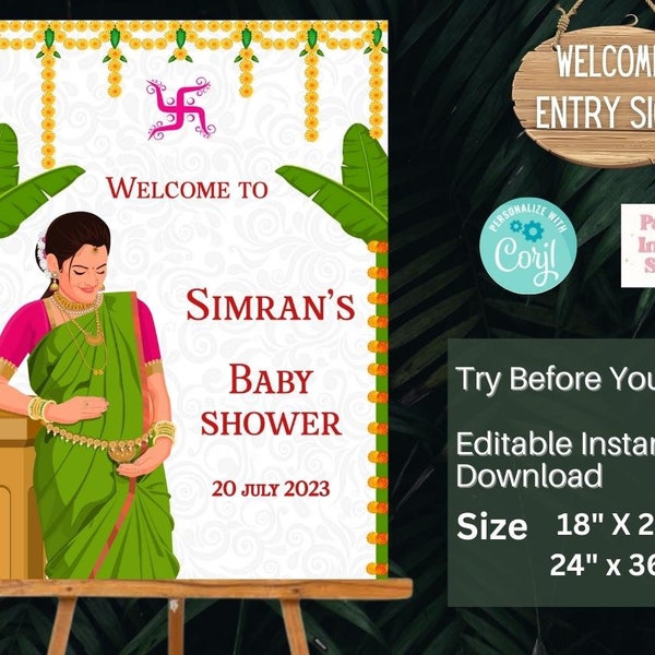 Godh Bharai sign, Seemantham decor, Seemantham signs Indian Baby shower sign as Valaikaapu welcome sign, Godh Bharai welcome