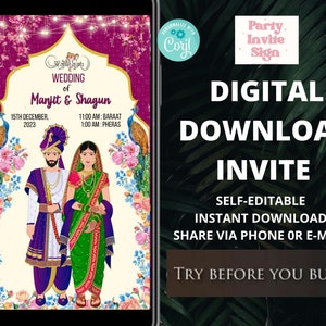 marathi wedding, Save the Date Card, Wedding Evite, Hindu wedding Invite, Wedding Sign, Traditional Save the date Invite,