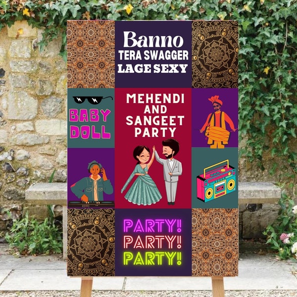 Mehndi Signs as Mehndi poster, Desi decor as Mehendi signs, Sangeet party signs , Indian Wedding sign