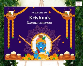 Indian baby naming, Annaprasan welcome sign ,Naamkaran Sanskar sign,Cradle ceremony welcome sign, Jai Shri Krishna, Welcome Janmashtami sign