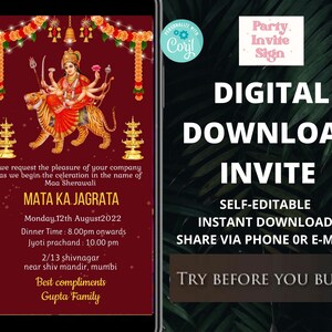 Mata ka Jagrata invite, pooja invitaion, maa sherawali,mata rani  ,Chowki Puja , hindu pooja , wedding invites