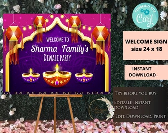 Welcome Diwali signs & Diwali Party signs, Diwali Welcome signs as Indian  signs ,Diwali Decor, Editable Diwali Signage,