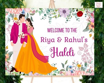 Couple Haldi signages & Pithi signages, Haldi decoration , Haldi decor sign, Holud signages, Welcome to Haldi Signs ,Haldi Welcome Signs