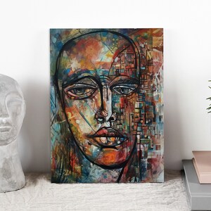 Volto astratto / neocubismo / emozioni intrappolate rappresentate / espressionismo urbano / futurismo colorato / opere d&#39;arte fortemente strutturate / espressive