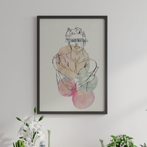 Original una línea de arte, impresión de arte de dibujo, figura del cuerpo, hombre musculoso, cartel enmarcado, cartel de marco de clip, lienzo estirado, listo para colgar