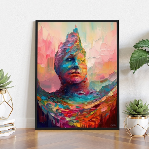 Human face | oil portraiture | palette knife | conceptual digital art | thick paint layers |  beeple style | psychedelic | printable art