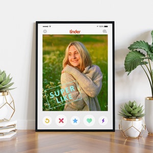 Personalized Tinder Profile With Photo, Tinder Super Like, Tinder Poster Gift, Framed Poster, Clip Frame Poster, Stretched Canvas