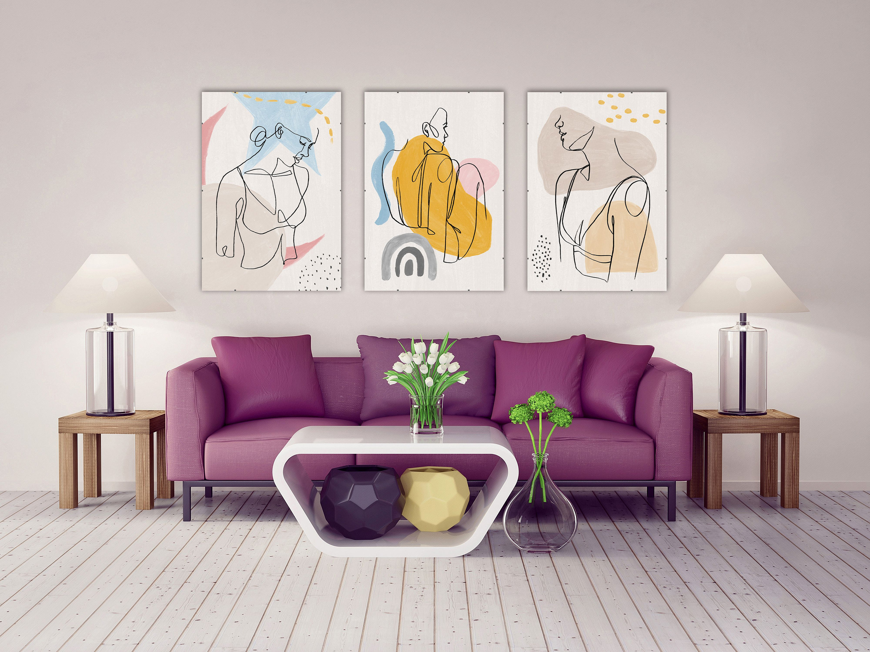 Set Of 3 Prints In A Price Of 2 Print Line Art Line Drawing | Etsy