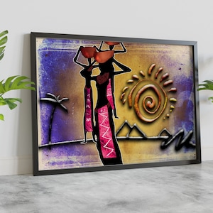 Afrikanische Frauen Kunst, afrikanische ethnische Dekor, Afrika-Wand-Kunst, afrikanische Mädchen, gerahmt Poster, Clip Frame Poster, gestreckt Leinwand, bereit zum Aufhängen