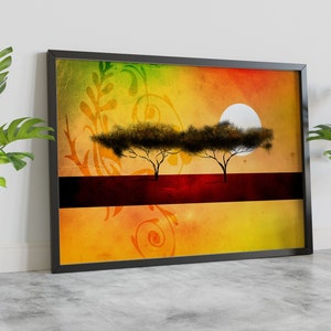 African Art Contemporary, Tree Wall Art, African Safari Decor Print, Framed Poster, Clip Frame Poster, Stretched Canvas, Ready To Hang