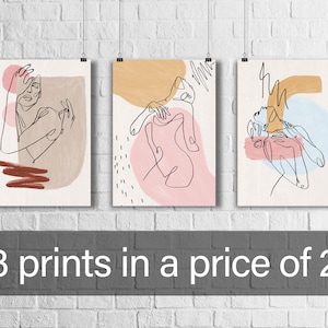 Set Of 3 Prints In A Price Of 2, Print Line Art, Line Drawing, One Line, Outline, Framed Posters, Clip Frame Posters, Stretched Canvas