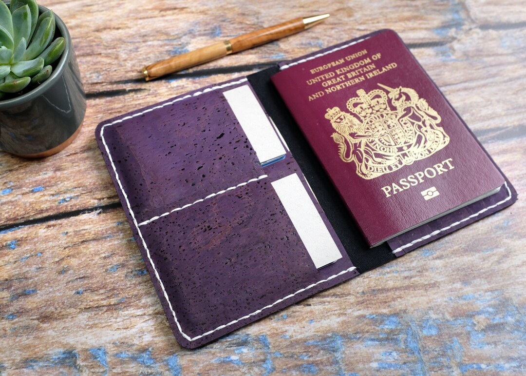 Vegan Cork Fabric Passport Cover / Travel Wallet Purple Etsy