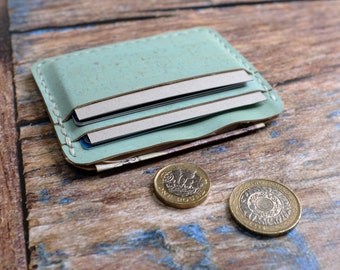 Cork Card Holder, Cork Fabric Wallet, Seafoam Green /Blue / Turquoise