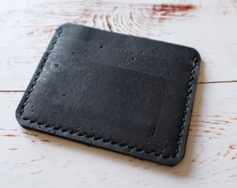 Black Cork Card Holder, Cork Fabric Wallet, Vegan Wallets