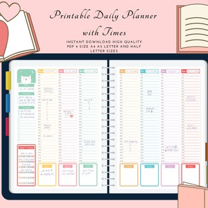 Printable Daily Weekly Hourly Planner with Times, Hourly Planner, Weekly Schedule, To-Do List, Notes, A4 & US Letter Sizes